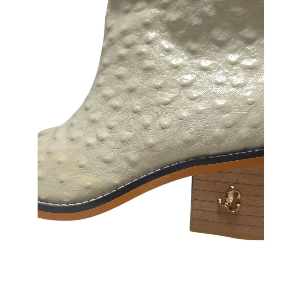 Jimmy Choo Cream Textured Over-the-Knee Leather Boots